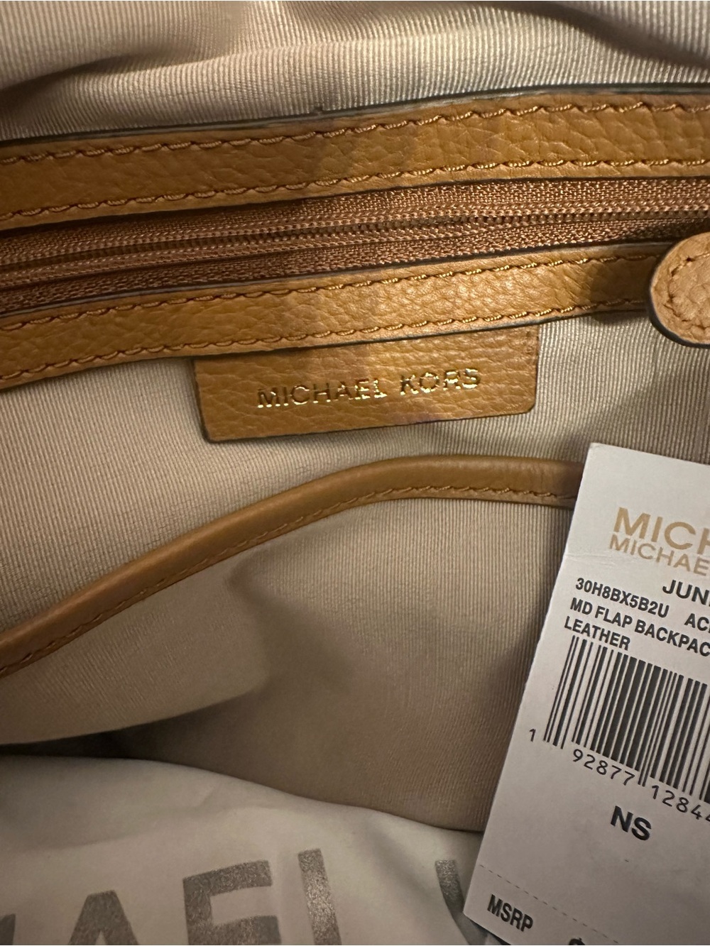 Michael Kors Tan/Brown Woven Chevron Drawstring Bucket Bag - Picture 3 of 6